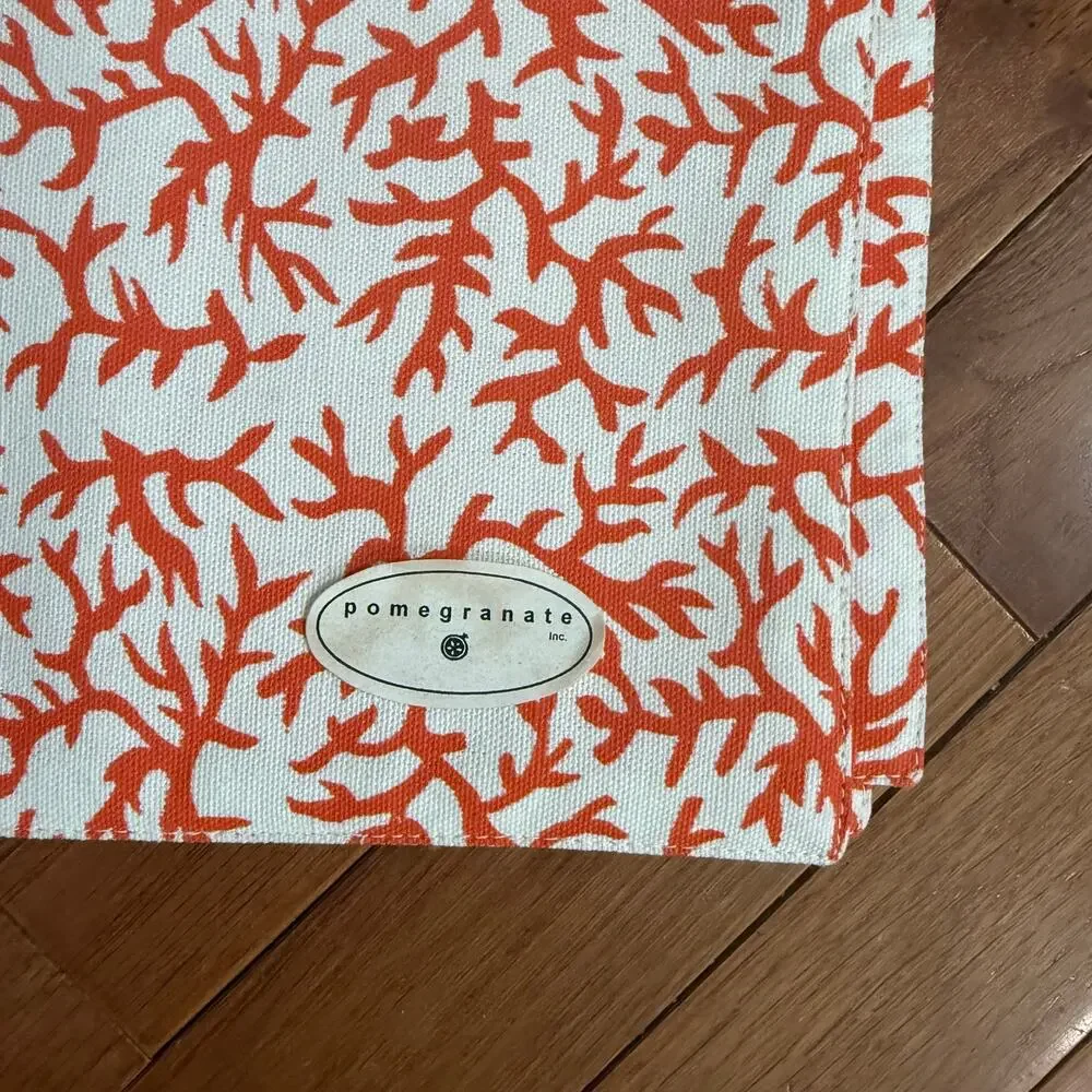 NWT Pomegranate Reversible Coral Orange Placemats Set 4 Coastal 13x19